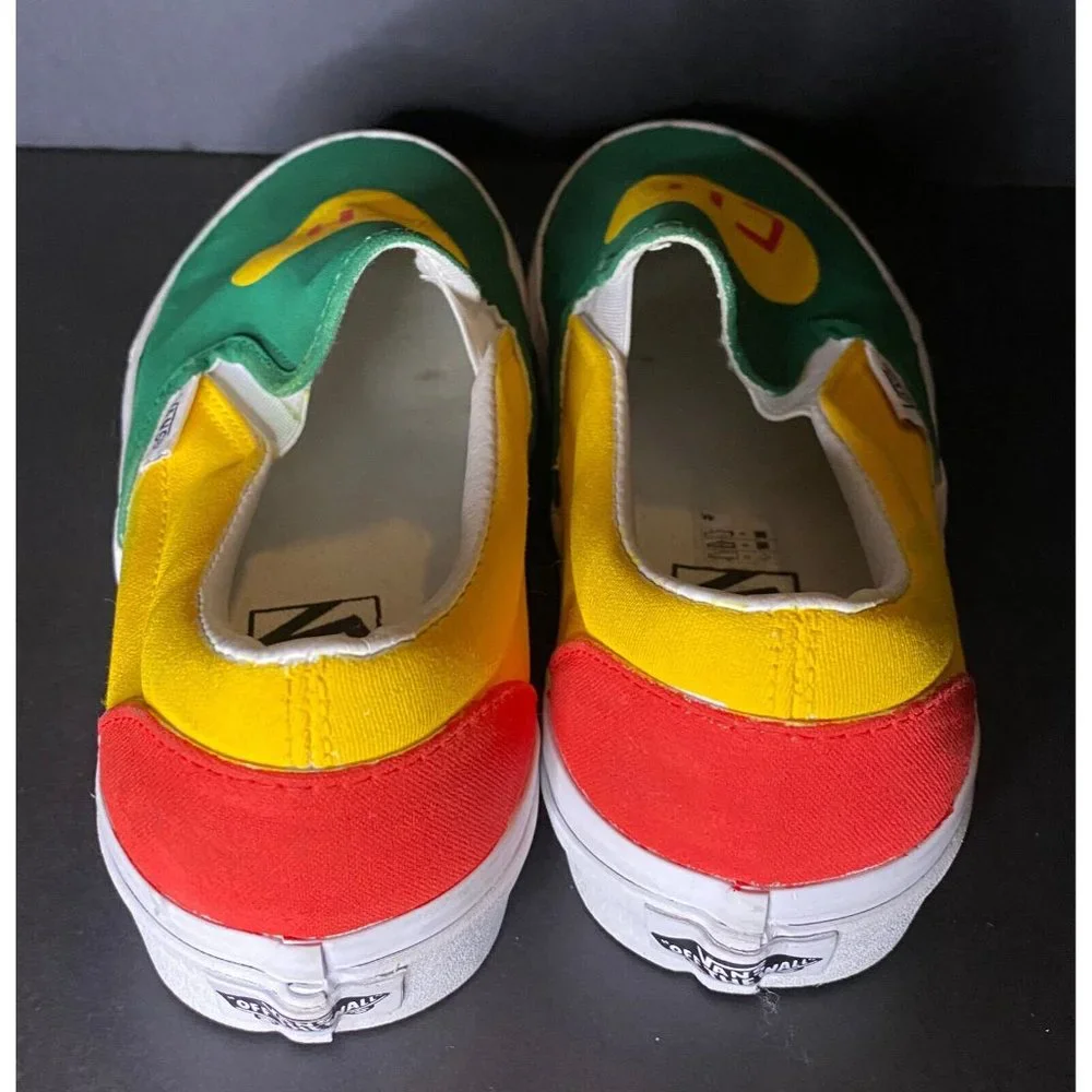 Vans Slip On Unisex CH Yellow Green Red Heart Men 6 Women 7.5